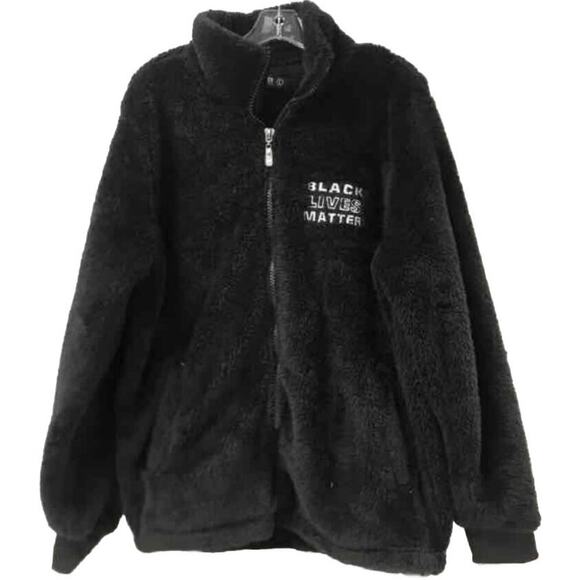 Black Lives Matter Size Large Soft Contender Brand ZipUp Faux Fur BLM sweatshirt - Picture 1 of 4